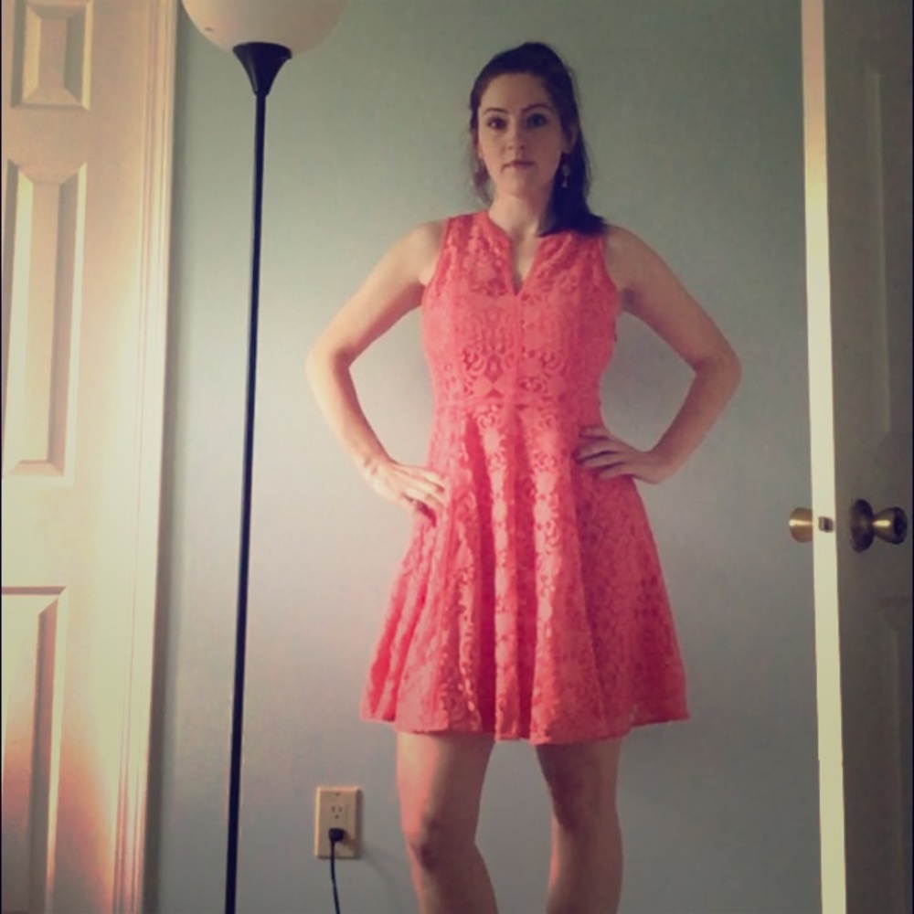 LC Lauren Conrad Coral Lace Dress